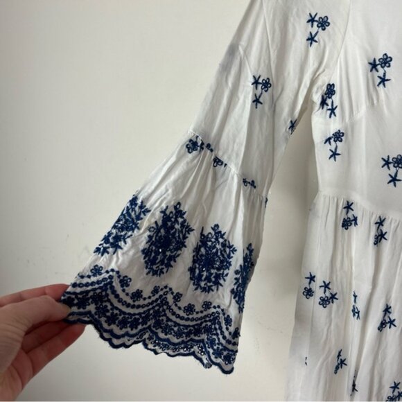 LULUS With a Whisper Blue and Ivory Embroidered Dress 3/4 Sleeve Boho Chic XS - Picture 11 of 16